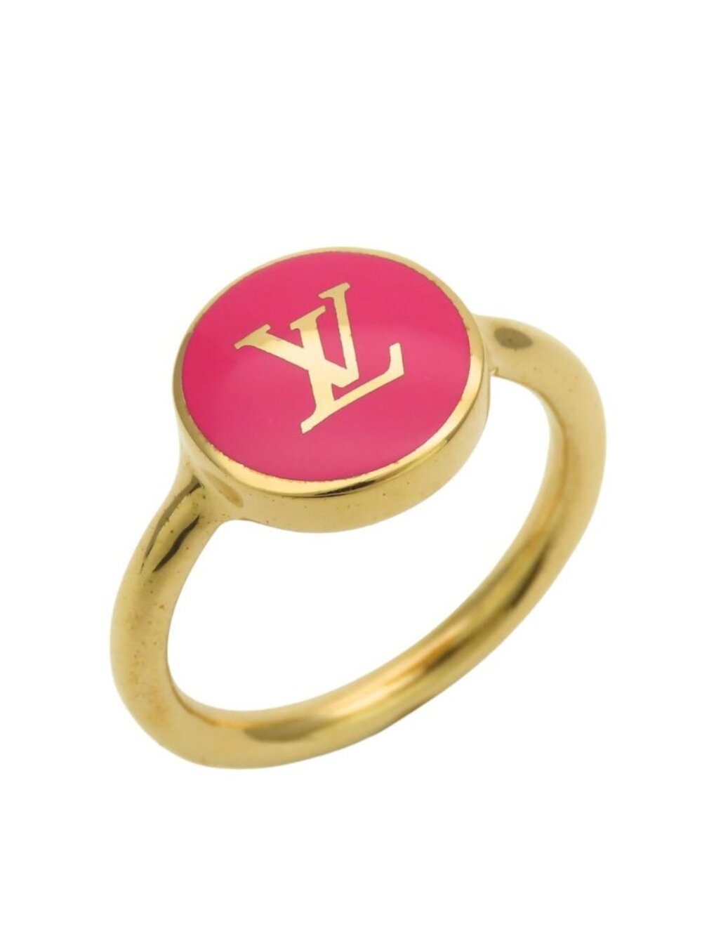 Louis Vuitton Ring L Metal Gold Pink LV Logo